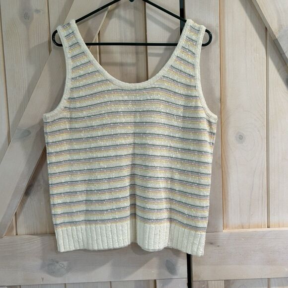 Loft Womens Knit Top Large Striped Sleeveless Stretch Colorful Comfort Soft - Picture 4 of 8